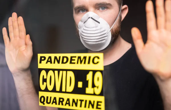 Coronavirus Quarantaine Covide Concept Pandémie Homme Triste Malade Virus Couronne — Photo