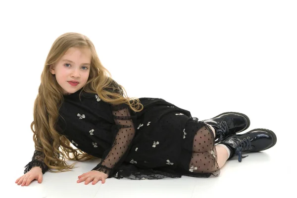 Little Girl Posing Floor — Stock Photo, Image