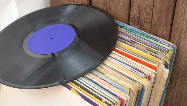 Bunch Old Vinyl Records Retro Music Recording — Foto de Stock