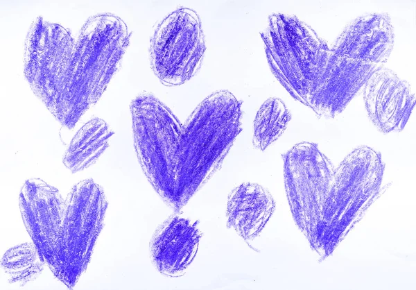 Ručně Kreslené Fialové Srdce Pozadí Dětská Kresba — Stock fotografie