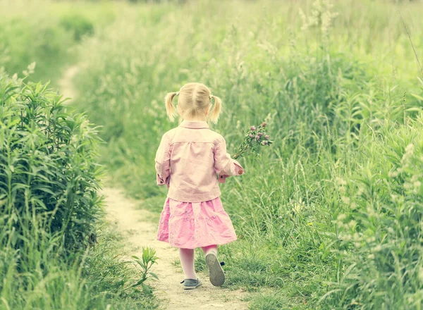 Çayır Üzerinde Sevimli Küçük Kız — Stok fotoğraf