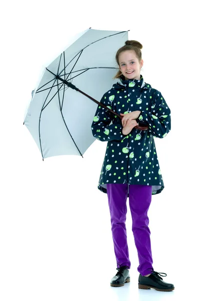 Nettes Kleines Mädchen Mit Regenschirm Wettervorhersagekonzept — Stockfoto