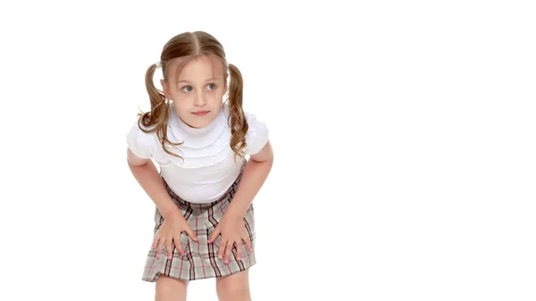 Porträt Eines Kleinen Mädchens Nahaufnahme Isoliert Auf Weißem Hintergrund — Stockfoto