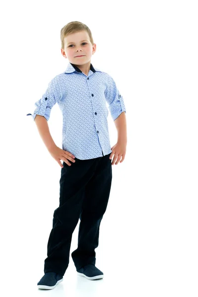 Handsome Little Boy Full Growth White Background Concept Advertising Happy — Stock Photo, Image