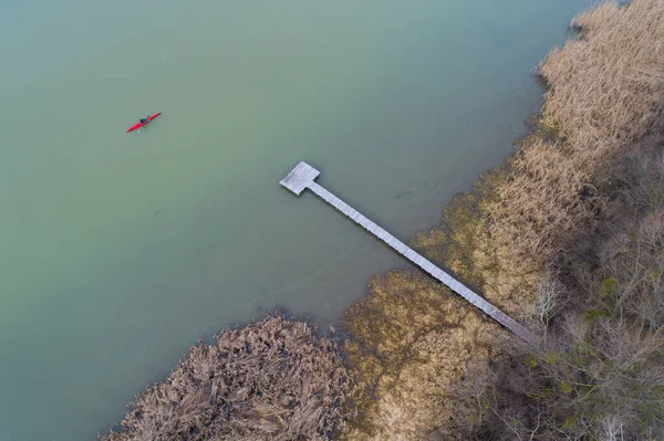 Homme Kayak Dans Rivière Jour Hiver — Photo