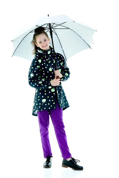 Cute Little Girl Umbrella Weather Forecast Concept — Stock Photo, Image