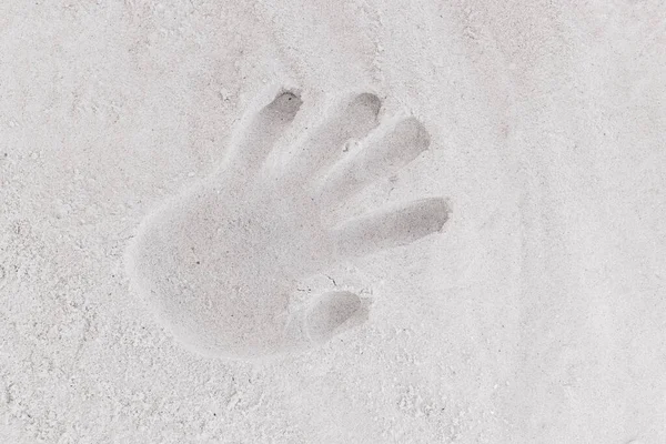 Handprint Trail White Beach Sand Background Close — Stock Photo, Image