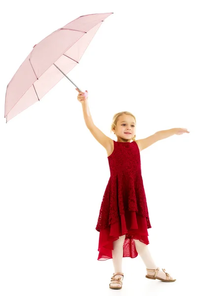 Little Girl Umbrella Concept Style Fashion Isolated White Background — Stock Photo, Image