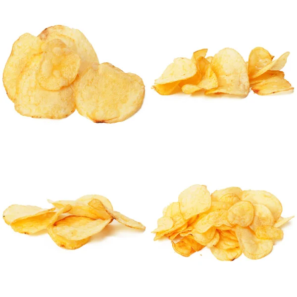 Uppsättning Chips Närbild Isolerad Vit Bakgrund — Stockfoto