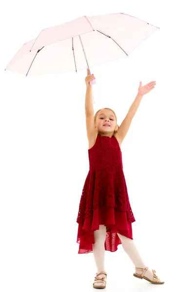 Kleines Mädchen Unter Einem Regenschirm Konzeptstil Und Mode Isoliert Auf — Stockfoto