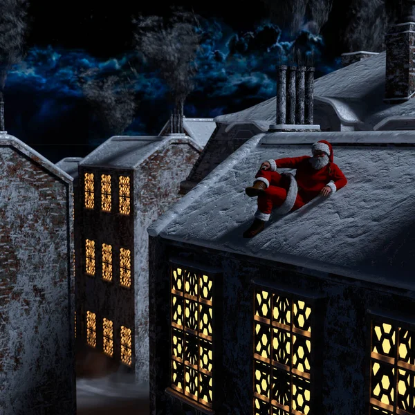 Santa Claus Atap Pada Malam Natal — Stok Foto