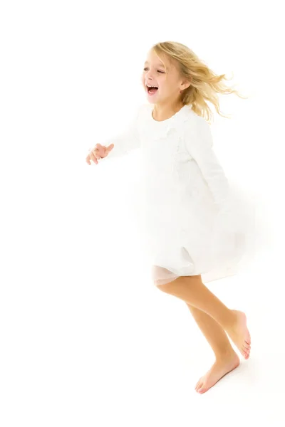 Charming Little Girl Laughing Happily Studio — Stock Photo, Image