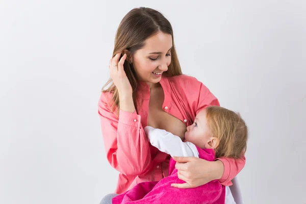 Motherhood Family Concept Mother Breast Feeding Hugging Her Baby — Stock Photo, Image