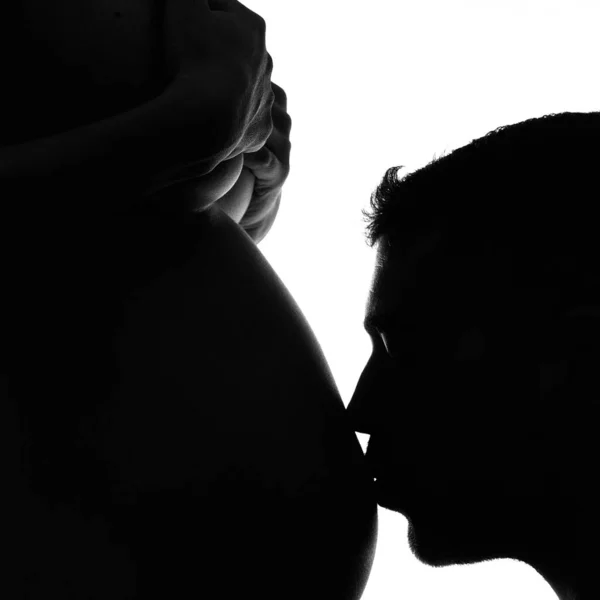 Man Kissing His Pregnant Wife Belly — Stock Photo, Image