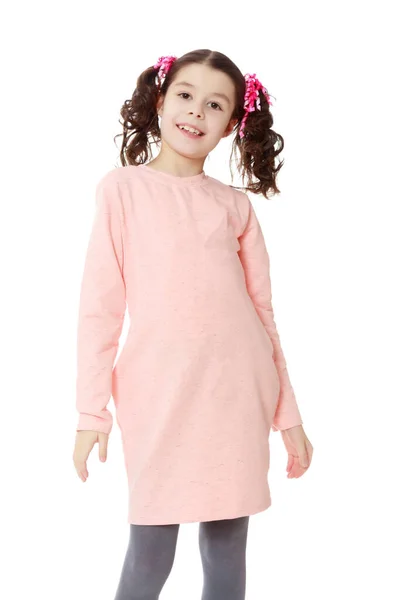 Pembe Elbiseli Güzel Küçük Kız — Stok fotoğraf