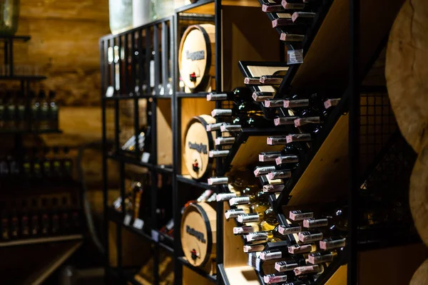 Interior Very Old Wine Cellar Vintage Wine Pump Dried Meat — Stock Photo, Image
