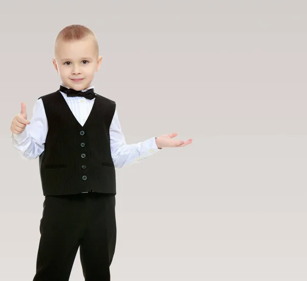 Trendy Little Boy Black Suit Tie — Stock Photo, Image