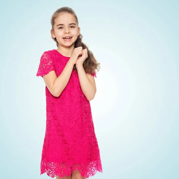 Schönes Kleines Mädchen Einem Roten Kleid — Stockfoto