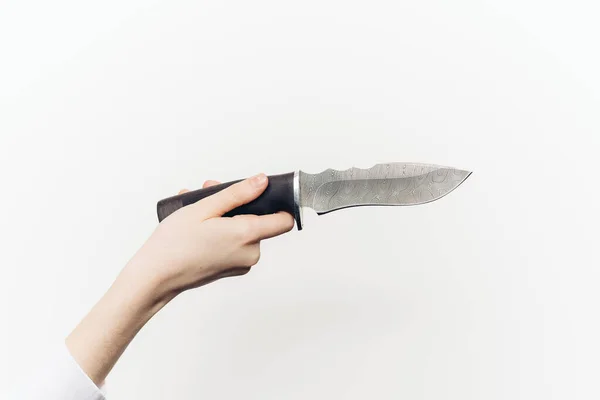 Knife Hand Close Light Background Edged Weapon — Stock Photo, Image