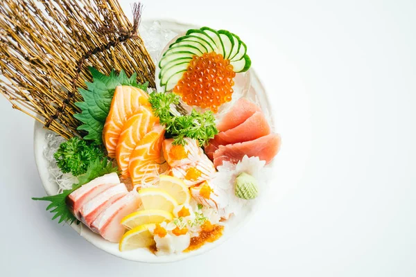Sashimi Crud Proaspăt Amestecat Somon Ton Hamaji Altele Conceptul Fructe — Fotografie, imagine de stoc