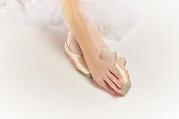 Ballettschuhe Silhouette Einer Frau Performance Grazile Nahaufnahme — Stockfoto