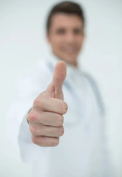 Background Image Successful Doctor Showing Thumbs — Stock Photo, Image