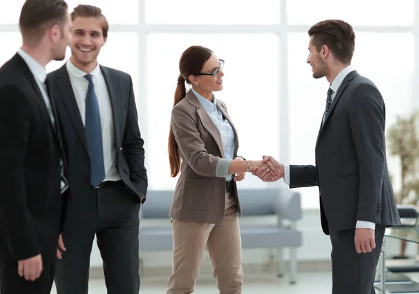 Group Employees Talking While Standing Office — Stock Photo, Image