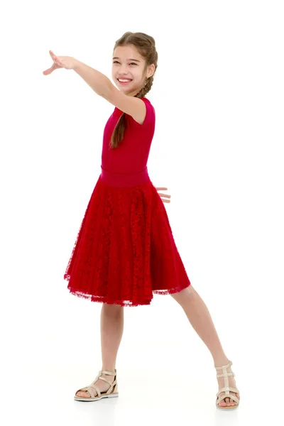 Uma Menina Alegre Está Dançando — Fotografia de Stock