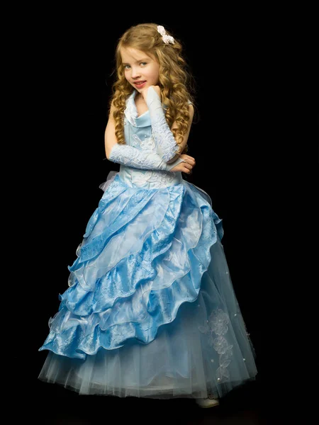 Little Girl Long Elegant Dress Princess Black — Stock Photo, Image
