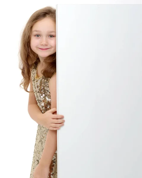Little Girl Looking Empty Banner — Stock Photo, Image