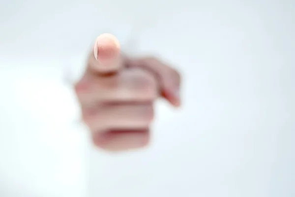Mão Homem Rompendo Parede Papel Apontando Para Você — Fotografia de Stock
