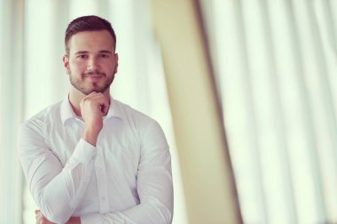 iş adamı modern ofisindeki sakallı