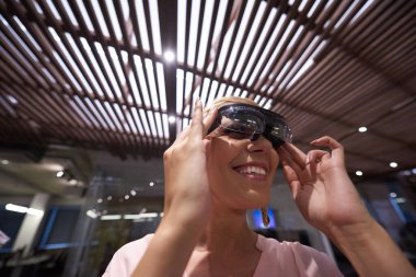 man using virtual reality gadget computer glasses