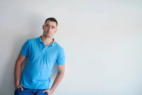 Porträt Eines Lässigen Start Unternehmers Blauen Shirt — Stockfoto