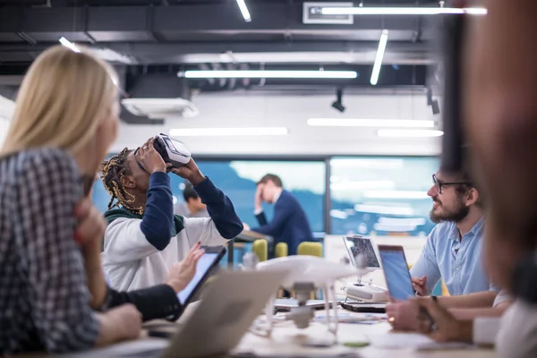 Stock image Young Multiethnic Business team using virtual reality headset