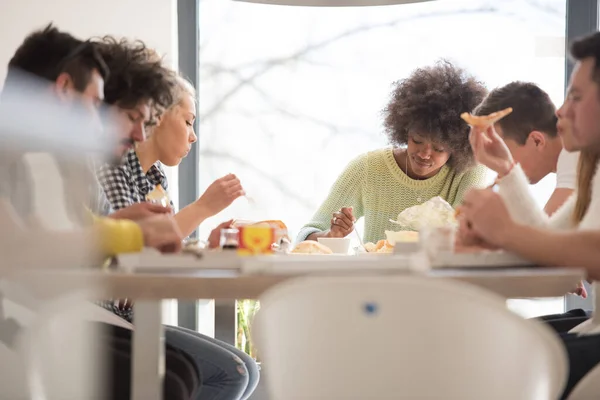 Multiethnic Group Happy Friends Lunch Time — Stock Photo, Image