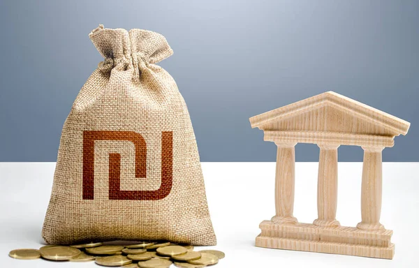 Israeli Shekel Money Bag Bank Government Building Budgeting National Financial — Stock Photo, Image