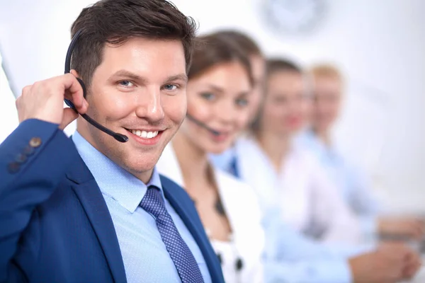 Aantrekkelijk Lachend Positieve Jonge Ondernemers Collega Een Callcenter — Stockfoto
