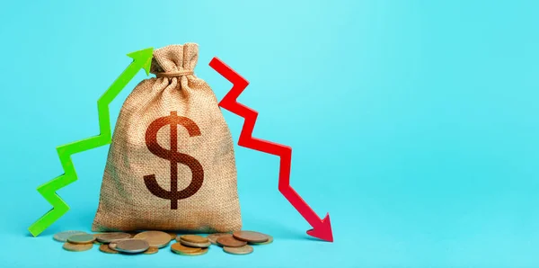 Dollar Money Bag Two Arrows Profit Loss Income Expense Concept — Stock Photo, Image