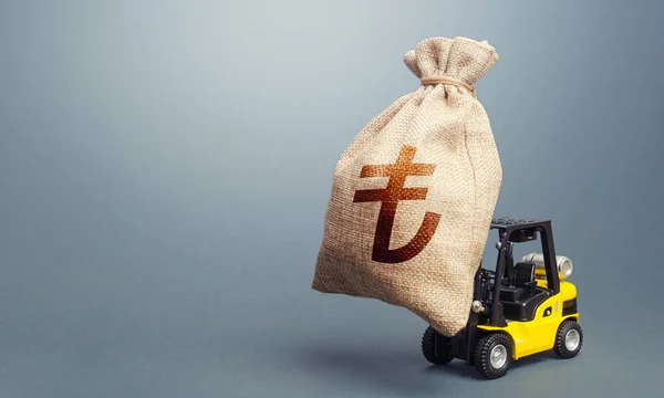 Forklift Carrying Turkish Lira Money Bag Strongest Financial Assistance Business — Stock Photo, Image