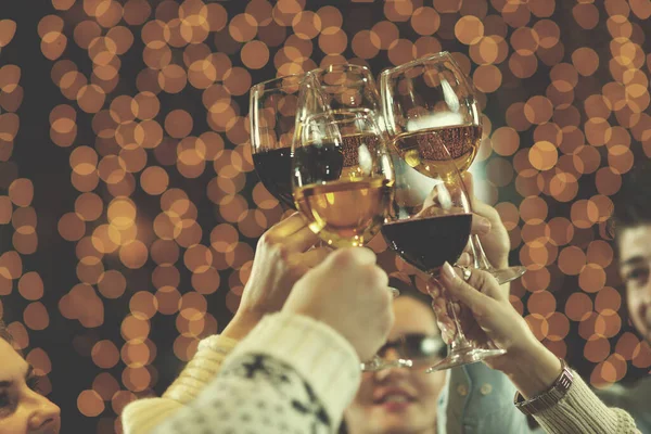Hands Holding Glasses Champagne Wine — Stock Photo, Image
