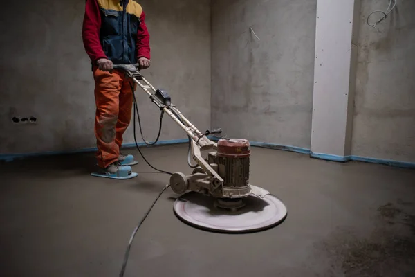 Werkend Polijstend Zand Cementvloer — Stockfoto