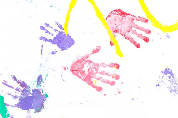 Colorful Hand Prints White Background — Stock Photo, Image