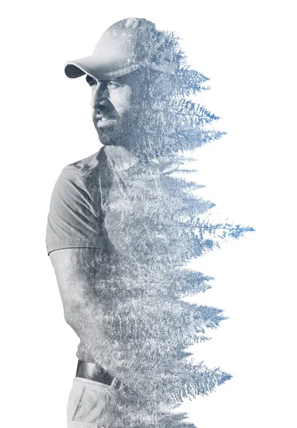 年長のゴルフ プレーヤーの二重露光 — ストック写真