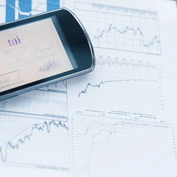 Mobile Phones Charts Financial Growth Desktop — Stock Photo, Image