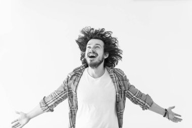 adam beyaz izole Kollarını açarak ayakta