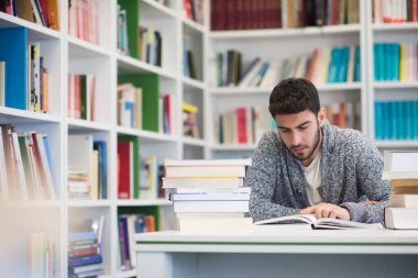 okul Kütüphanesi kitap okurken öğrenci portresi