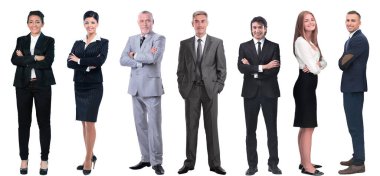 Sıraya dizilmiş başarılı iş adamları grubu.