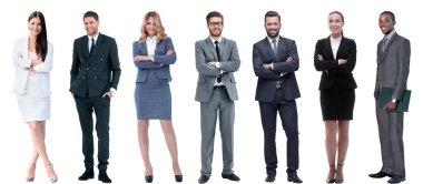 Sıraya dizilmiş başarılı iş adamları grubu.