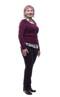 Sıradan yaşlı bir kadın sana bakıyor. bir beyaz üzerinde izole